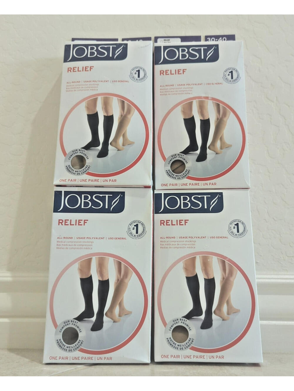 JOBST Relief 30-40 mmHg Knee High Compression Stockings XL Beige Lot of 4